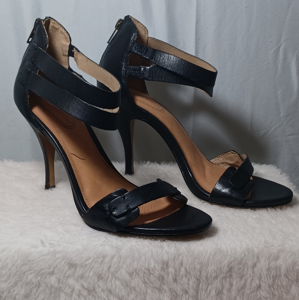 Corso Como Black Ankle Strap Leather Heeled Sandals Size 10